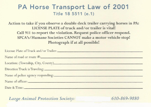 PA Animal Transport Law – LAPS Large Animal Protection Society